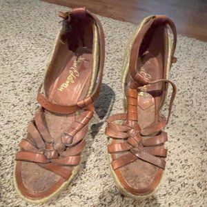 Sam Edelman Espadrille Sandals Wedge Strappy Ankle Strap Leather Brown Size